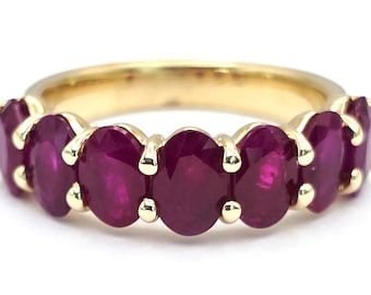 14K Yellow Gold Ruby Half Eternity Ring: July Birthstone