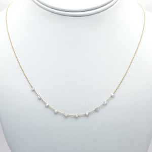 Real Diamonds Set Free Bare Floating Diamonds Station Necklace, 14K Gold Diamond Charms Necklace, Diamond Station Necklace, Gift for her