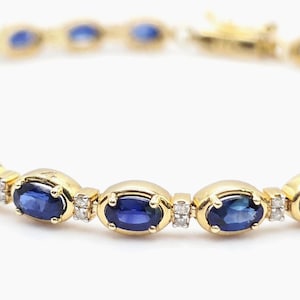 Genuine Blue Sapphire and Diamond Tennis Bracelet, 14k Gold Tennis Bracelet, Classic Eternity Gemstone Jewelry, September Birthstone, Ivy