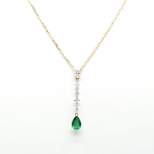 18K Diamond Emerald Necklace / Genuine Diamond Emerald Pendant / Solid Gold Fine Jewelry for Women