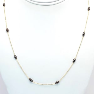 14K Gold Brown Diamond beads Necklace, Marquise shape beads Station Necklace, Trendy By the Yard Necklace