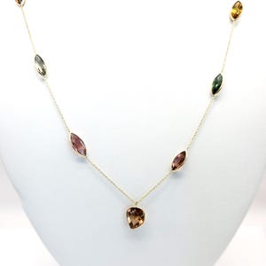 14K gold Multi Color Tourmaline Necklace  Tourmaline Station Necklace/ Gemstone Necklace  Station Necklace  14k Gold Necklace Gifts for Her