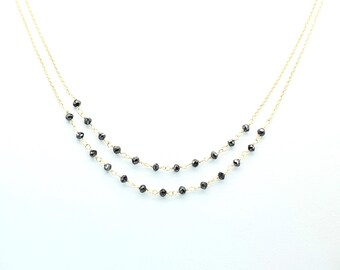 14k gouden zwarte diamantkralenketting: ketting, armband, enkelband