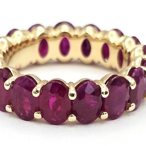 14K Gold Ruby Eternity Band Ring, Red Gemstone Anniversary Jewelry