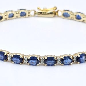 Genuine Blue Sapphire and Diamond Tennis Bracelet, 14k Gold Tennis Bracelet, Classic Eternity Gemstone Jewelry, September Birthstone, Ivy