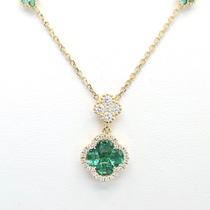 18K Diamond Emerald Necklace / Genuine Diamond Emerald Pendant / Solid Gold Fine Jewelry for Women