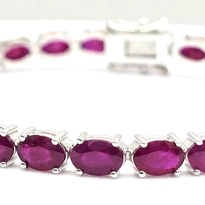 14k Gold Ruby Bracelet, Genuine Ruby Ovals Gold Bracelet for Women, 14k Solid White Gold Ruby Tennis Bracelet, Anniversary Gift