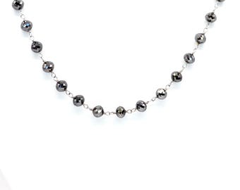 14k witgouden rozenkransketting met zwarte diamant: veelzijdige armband enkelband