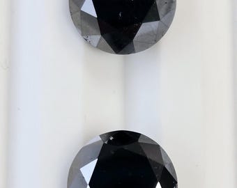 8.41ct Black Diamond Pair: 9.5mm Round Cut Stones
