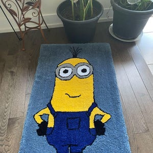 Handmade Minion-Inspired Tufted Rug | Bright Yellow & Blue Decor | Despicable Me Fan Art | Custom Rug for Kids Room