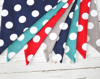 Polka Dot Banner - Fabric Bunting - Turquoise - Navy - Red - Gray
