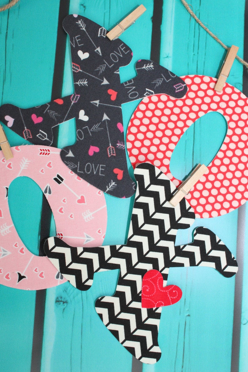 XOXO Valentines Day Banner Valentine Decor Letter Banner Fabric Garland