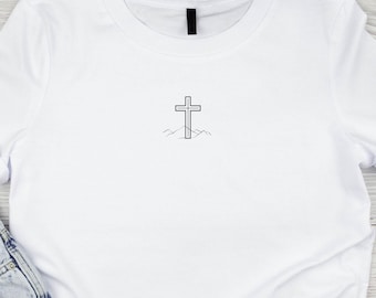 Cross and Mountain T-Shirt, Minimalist Christian Shirt, Faith Based Gift