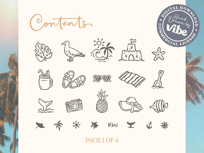 Kustillustraties: handgetekende zomerstrandafbeeldingen (SVG, PNG, commerciële licentie) afbeelding 3