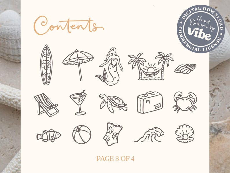 Kustillustraties: handgetekende zomerstrandafbeeldingen (SVG, PNG, commerciële licentie) afbeelding 5