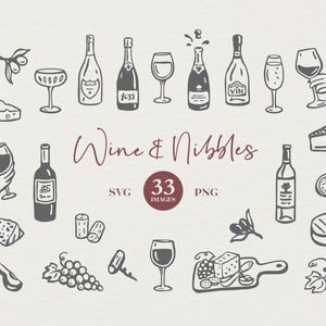 Wine Clipart, Hand Drawn Illustrations (SVG, PNG)