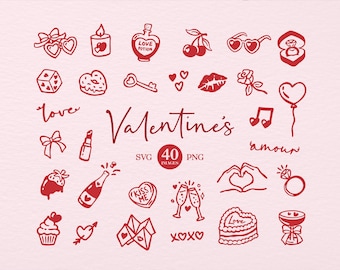 Valentine's Clipart Bundle: Hand Drawn Love themed illustrations (SVG, PNG, Commercial Use)