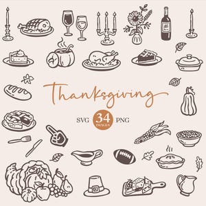 Thanksgiving Clipart: Hand Drawn Friendsgiving Clipart (SVG, PNG, Canva Editable)