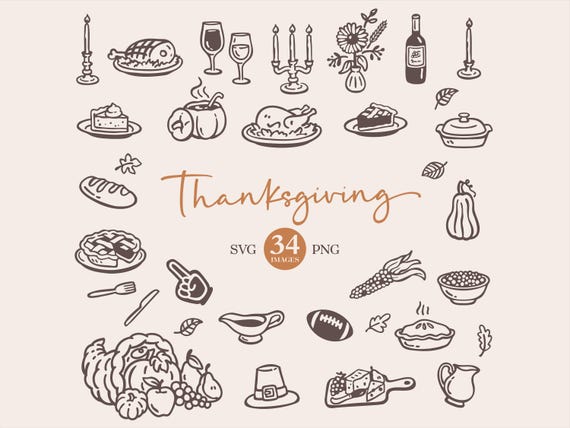 Thanksgiving Clipart: Hand Drawn Friendsgiving Clipart (SVG, PNG, Commercial License)