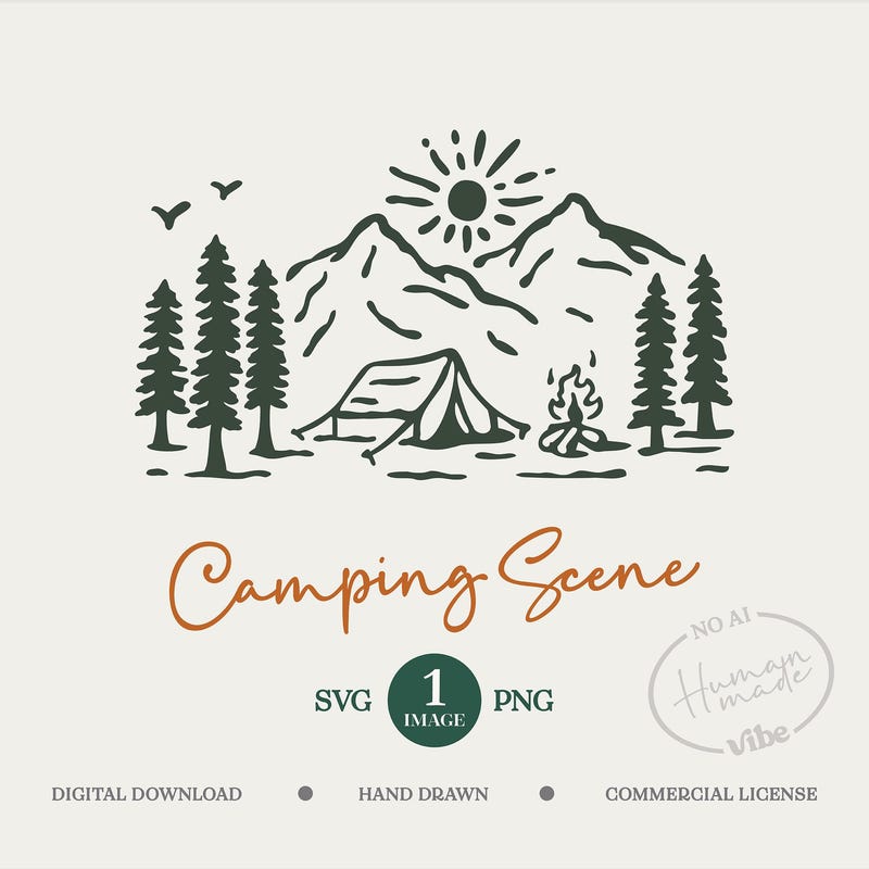 Camping Fire Line Art - Etsy