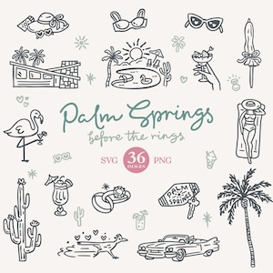 Palm Springs Bachelorette Clipart: Hand Drawn Bridal Shower Doodles (SVG, PNG, Commercial License)