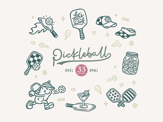 Pickleball Clipart: Hand Drawn Pickleball line art (SVG, PNG, Commercial License)