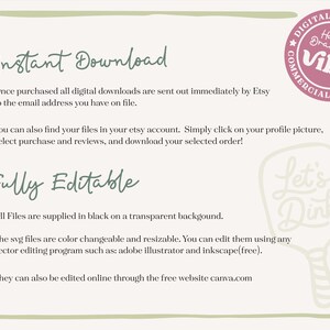 Op de afbeelding: Cr&egrave;mekleurig informatieblad voor digitale downloads met de tekst "Direct downloaden" en "Volledig bewerkbaar". Een roze cirkelvormig logo leest "Digitale download" en "Commerci&euml;le licentie". Een pickleball-paddle-afbeelding is ook aanwezig.