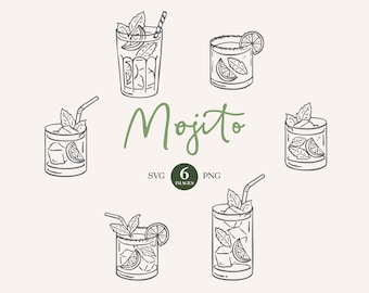 Mojito Cocktail Illustrations: Hand Drawn Cocktail Clipart  (SVG, PNG, Commercial License)