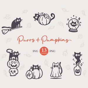 Halloween Cat Clipart: Hand Drawn Doodles in SVG and PNG