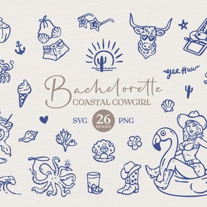 Coastal Cowgirl Clipart BundleHand Drawn Clipart  (SVG, PNG, Canva Editable)
