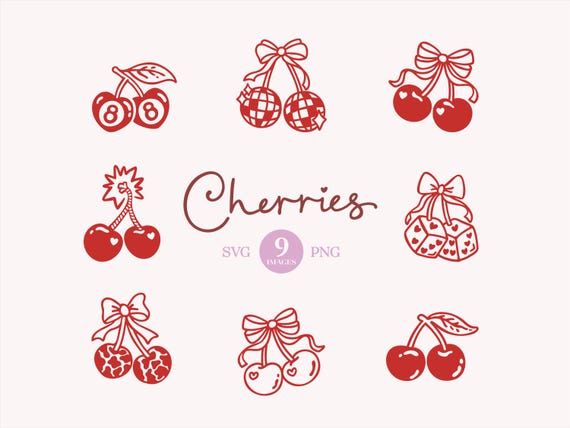 Cherry Clipart Bundle: Hand Drawn Coquette Cherry Doodles (SVG, PNG Commercial License)