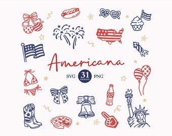 USA Clipart: Hand Drawn 4th of July Doodles (SVG, PNG, Commercial License)