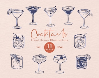 Illustrationer av cocktaildryck: Handritad SVG- och PNG-clipart (redigerbar i Canva, licens för kommersiell användning)