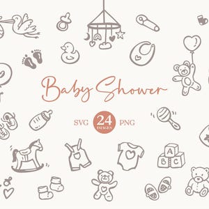 Baby Shower Clipart: Hand-Drawn Illustrations (SVG and PNG. Canva Editable)