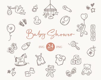 Baby Shower Clipart: Hand-Drawn Illustrations (SVG and PNG. Canva Editable)