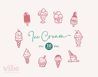 Glass Clipart: Handritade illustrationer med gelato-tema (SVG, PNG, kommersiellt bruk)