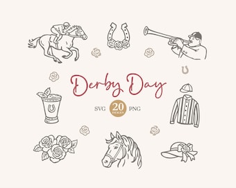 Derby Day Clipart - handgetekende Kentucky-illustraties (SVG, PNG, commercieel gebruik)