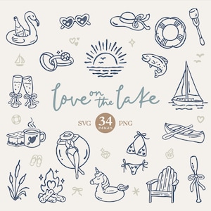 Clipart de despedida de soltera en el lago: garabatos de amor dibujados a mano en el lago (SVG, PNG, licencia comercial)