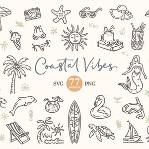 Coastal Clipart: Hand Drawn Summer beach images (SVG, PNG, Commercial License)