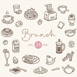 Brunch Clipart: Handgezeichnete Bilder zum Thema Frühstück (SVG, PNG, kommerzielle Nutzung)