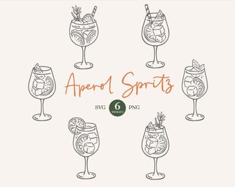Aperol Spritz Illustrations: Hand Drawn Aperol Cocktail Clipart (SVG, PNG, Commercial License)