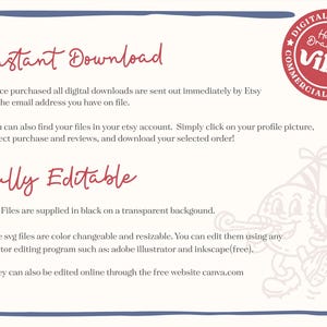 May include: Cream-colored digital download graphic with red text and a red circular logo that says "Digital Download, Hand Drawn by Vibe, Commercial License." Text includes "Instant Download" and "Fully Editable."