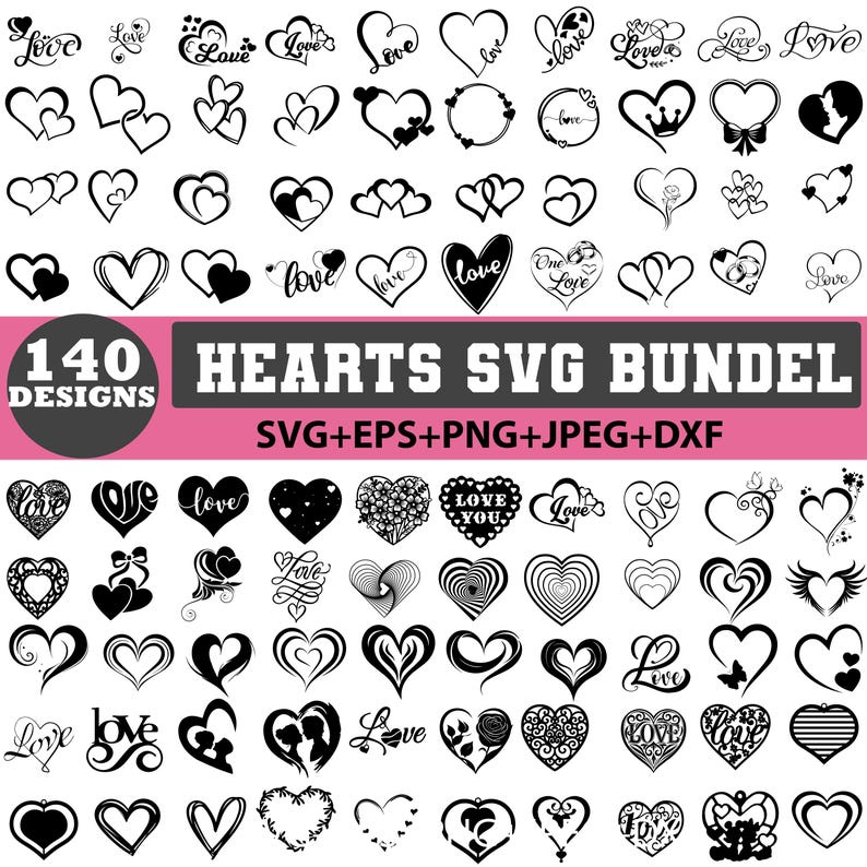 140 Heart Designs SVG Bundle, Love Clip Art (digital Download) - Etsy