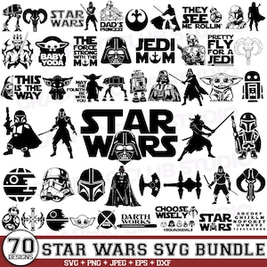 Star Wars SVG-bundel, Darth Vader, Star Wars-logo's, Star Wars-clipart, Star Wars-lettertype, Mandalorian-symbolen, Yoda SVG, jedi SVG, Instant Download