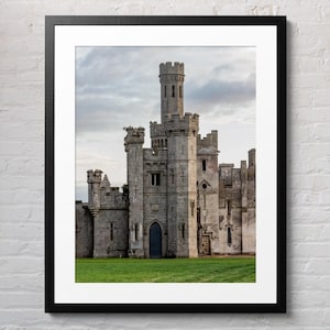 Irish castle wall art, stone tower Ireland print, moody medieval architecture photo, European travel decor, printable historic castle