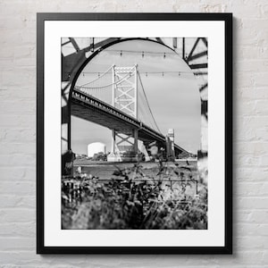 Urban bridge digital print, black and white architecture photo, modern city wall art, industrial landscape decor, printable art