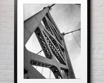 Ben Franklin Bridge Photo, Philadelphia Architecture, Black and White Print (Digital Download)