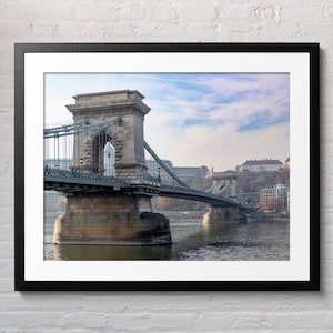 Historic bridge digital print, Chain Bridge Budapest photography, European architecture wall art, cityscape river scene, printable decor