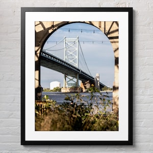 Urban bridge digital print, modern city architecture photo, riverfront landscape art, steel bridge wall decor, printable art