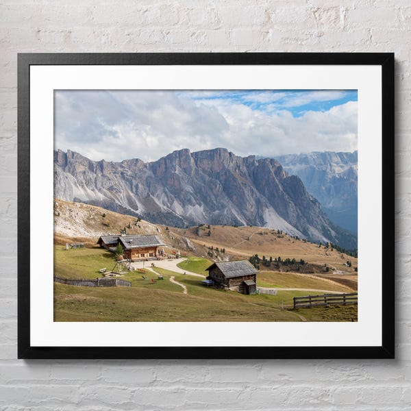 Dolomites Mountain Landscape Print, Rustic Alpine Cabin Photo (Digital Download)